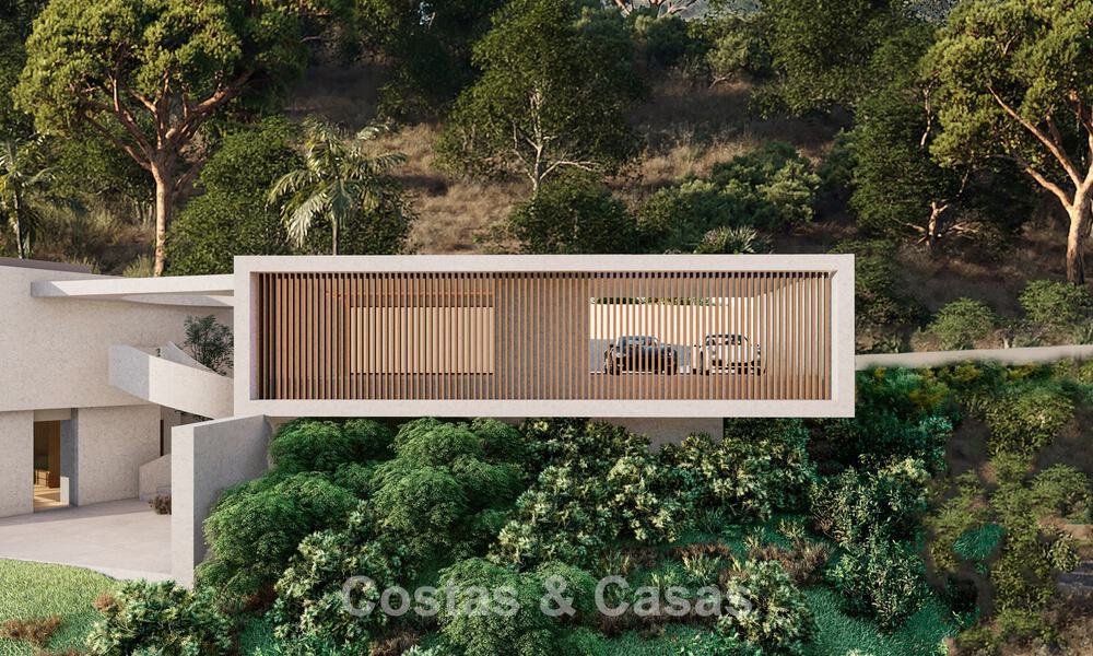 Villa contemporánea y moderna en venta, ubicada en un entorno natural, con impresionantes vistas al valle y al mar, en un complejo cerrado en Benahavis - Marbella 778063
