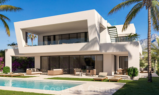 Lujosas villas de nueva construcción en venta, con vistas al mar, en una comunidad cerrada, a poca distancia de la playa, en la Milla de Oro de Marbella 41144 