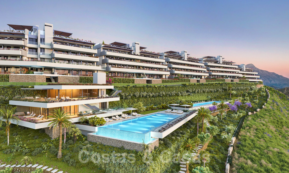 Nuevos y modernos apartamentos de lujo en venta con vistas panorámicas al mar en Marbella - Benahavis 41176