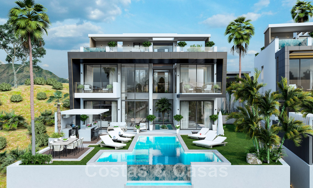 Nuevas y modernas villas de lujo en venta con jacuzzi en el solárium, en una exclusiva zona de golf en Benahavis - Marbella 43411
