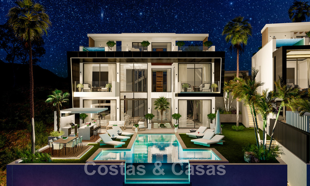 Nuevas y modernas villas de lujo en venta con jacuzzi en el solárium, en una exclusiva zona de golf en Benahavis - Marbella 43416