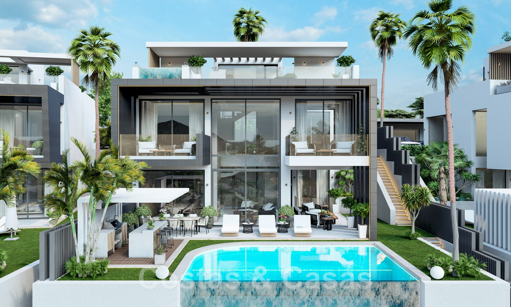 Nuevas y modernas villas de lujo en venta con jacuzzi en el solárium, en una exclusiva zona de golf en Benahavis - Marbella 43417