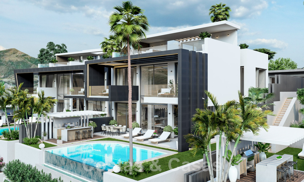 Nuevas y modernas villas de lujo en venta con jacuzzi en el solárium, en una exclusiva zona de golf en Benahavis - Marbella 43418