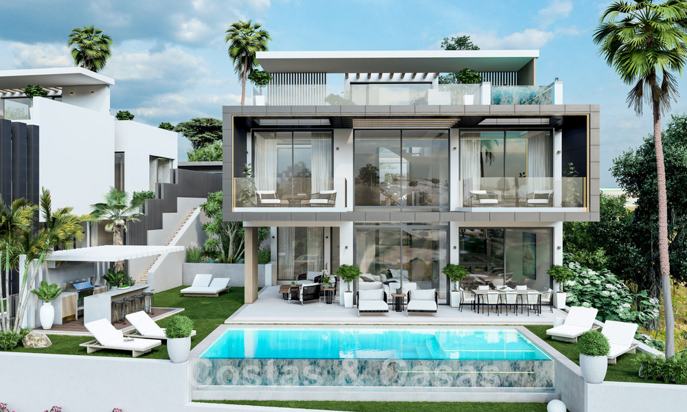 Nuevas y modernas villas de lujo en venta con jacuzzi en el solárium, en una exclusiva zona de golf en Benahavis - Marbella 43425