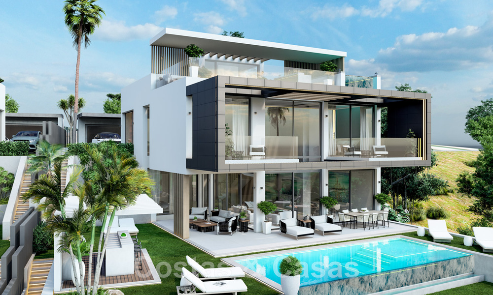 Nuevas y modernas villas de lujo en venta con jacuzzi en el solárium, en una exclusiva zona de golf en Benahavis - Marbella 43427