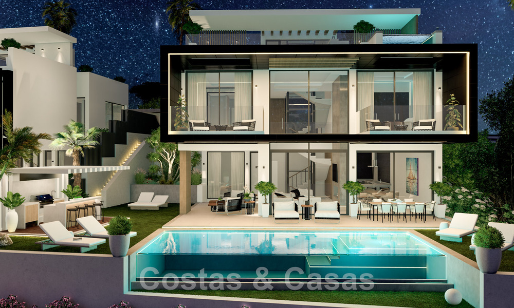 Nuevas y modernas villas de lujo en venta con jacuzzi en el solárium, en una exclusiva zona de golf en Benahavis - Marbella 43430