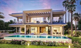 Nuevas villas modernistas de lujo en venta, con privacidad y vistas al mar, en una comunidad privada en las colinas de Marbella 52437 