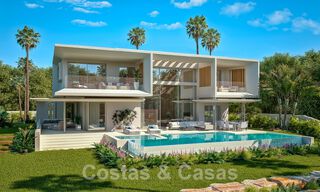 Nuevas villas modernistas de lujo en venta, con privacidad y vistas al mar, en una comunidad privada en las colinas de Marbella 52440 
