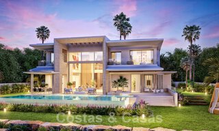 Nuevas villas modernistas de lujo en venta, con privacidad y vistas al mar, en una comunidad privada en las colinas de Marbella 52442 