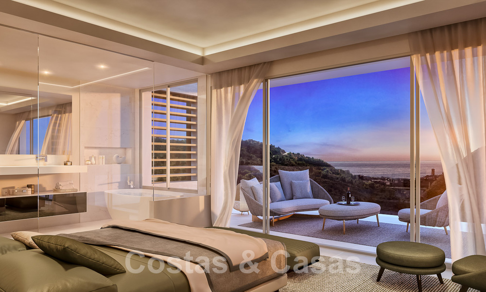 Nuevas villas modernistas de lujo en venta, con privacidad y vistas al mar, en una comunidad privada en las colinas de Marbella 52446
