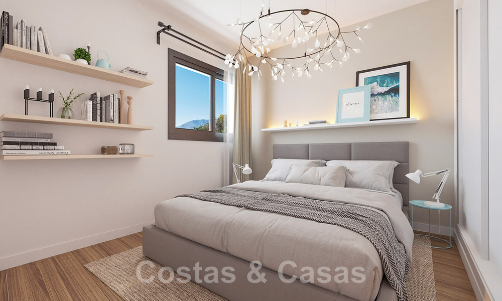 Se venden lujosos apartamentos nuevos de estilo contemporáneo con amplia terraza y vistas panorámicas al mar en Estepona centro 44288