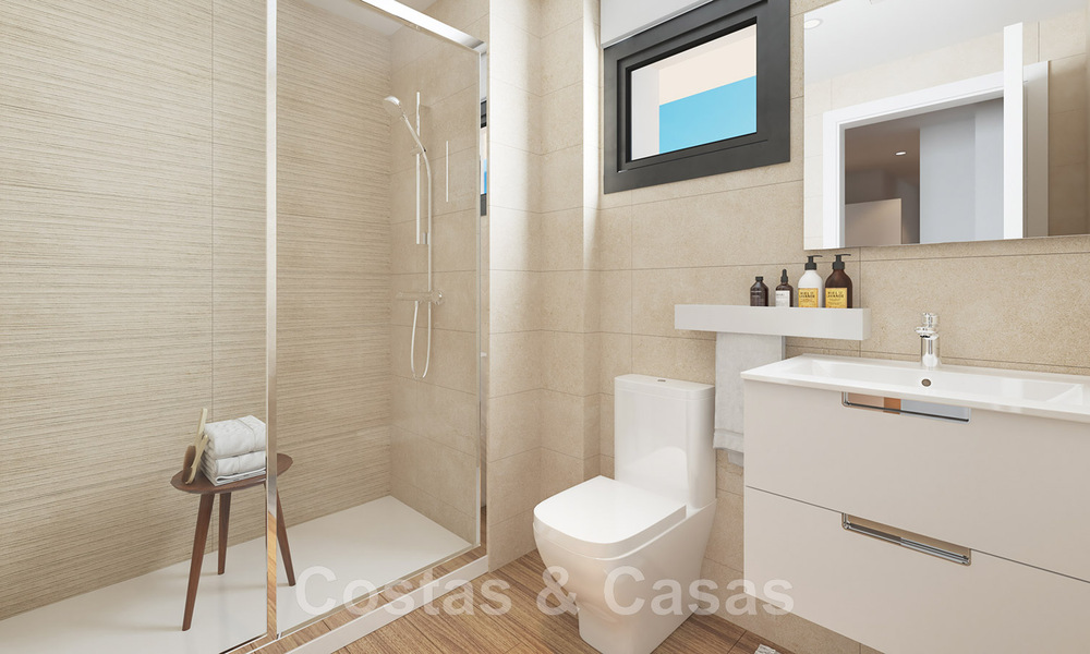 Se venden lujosos apartamentos nuevos de estilo contemporáneo con amplia terraza y vistas panorámicas al mar en Estepona centro 44289