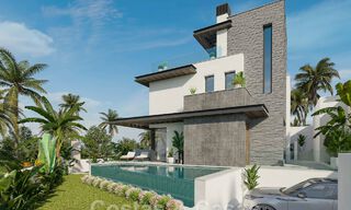 Elegantes y modernas villas de nueva construcción en venta con vistas panorámicas cerca del golf en el valle de Mijas en la Costa del Sol 49060 