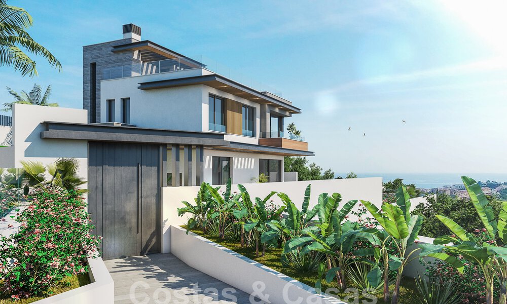 Elegantes y modernas villas de nueva construcción en venta con vistas panorámicas cerca del golf en el valle de Mijas en la Costa del Sol 53441