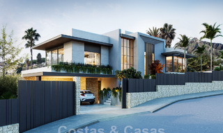 Nueva villa de diseño en venta con arquitectura moderna e impresionantes vistas al mar en la codiciada Milla de Oro de Marbella 47098 