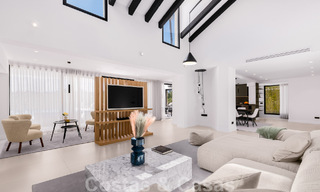 Villa de lujo lista para entrar a vivir en venta junto al campo de golf Las Brisas, en una urbanización cerrada en el valle del golf de Nueva Andalucía, Marbella 51441 