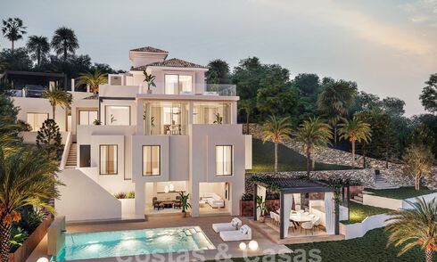 Nueva villa de lujo en venta con un estilo arquitectónico contemporáneo situada en una comunidad segura de Nueva Andalucia, Marbella 51462