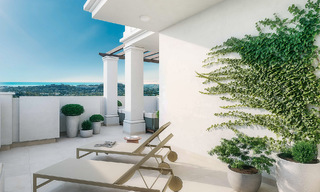 Apartamentos contemporáneos de estilo andaluz en venta con vistas panorámicas al mar en el valle del golf de Nueva Andalucía, Marbella 51634 