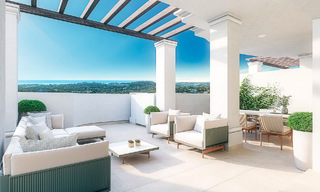 Apartamentos contemporáneos de estilo andaluz en venta con vistas panorámicas al mar en el valle del golf de Nueva Andalucía, Marbella 51638 