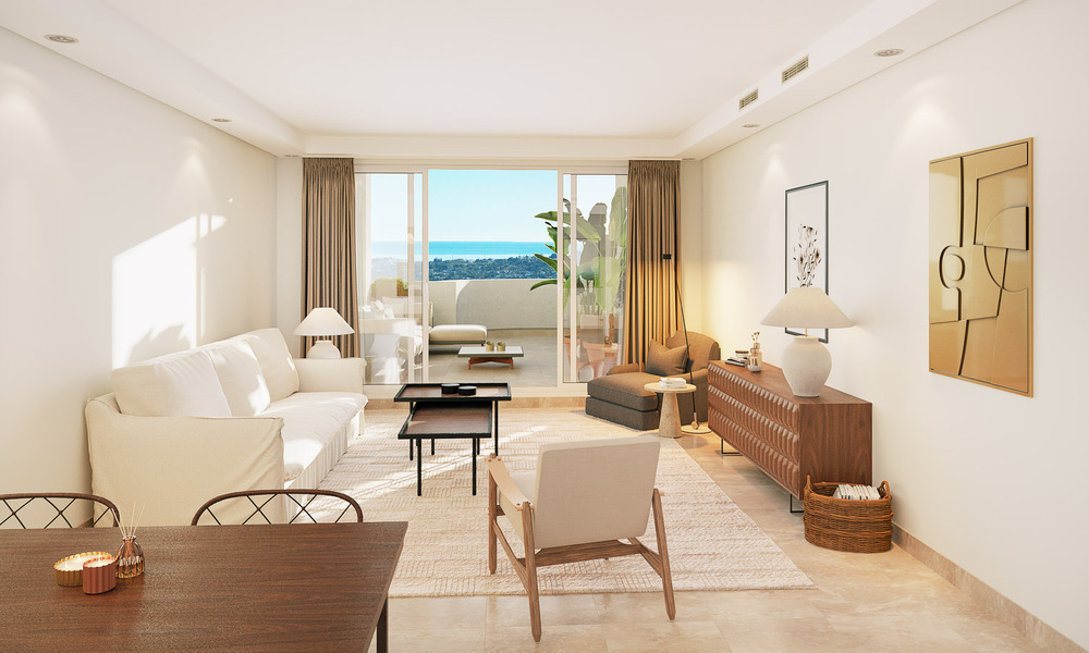 Apartamentos contemporáneos de estilo andaluz en venta con vistas panorámicas al mar en el valle del golf de Nueva Andalucía, Marbella 51643