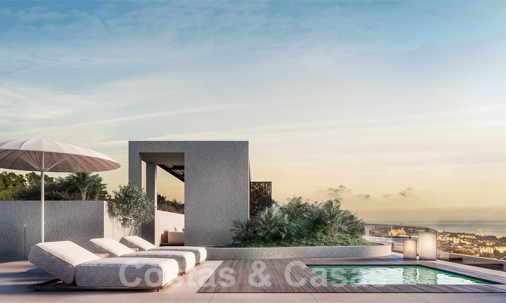 Nuevo proyecto con 6 innovadoras villas de diseño arquitectónico en venta con vistas panorámicas al mar en Cascada de Camoján en Marbella 53070