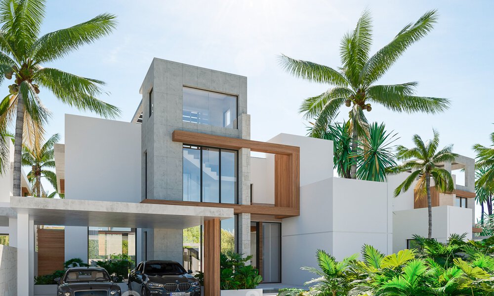 Nuevo proyecto! Villas de lujo ultramodernas en venta con diseño exterior balinés, en primera línea de playa cerca de San Pedro, Marbella 53396