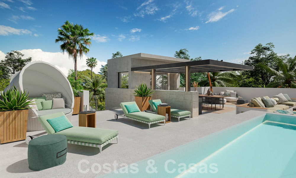 Nuevo proyecto! Villas de lujo ultramodernas en venta con diseño exterior balinés, en primera línea de playa cerca de San Pedro, Marbella 53406