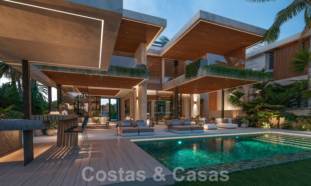 Nuevo proyecto! Villas de lujo ultramodernas en venta con diseño exterior balinés, en primera línea de playa cerca de San Pedro, Marbella 53416