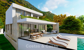 Villa de lujo sostenible sobre plano en venta con magníficas vistas al mar en Mijas, Costa del Sol 56260 