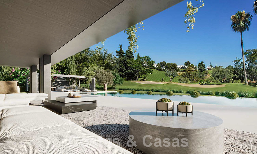 Parcela con proyecto para una innovadora villa de diseño en venta en primera línea de golf, en una zona residencial cerrada y segura en Nueva Andalucia, Marbella 62557