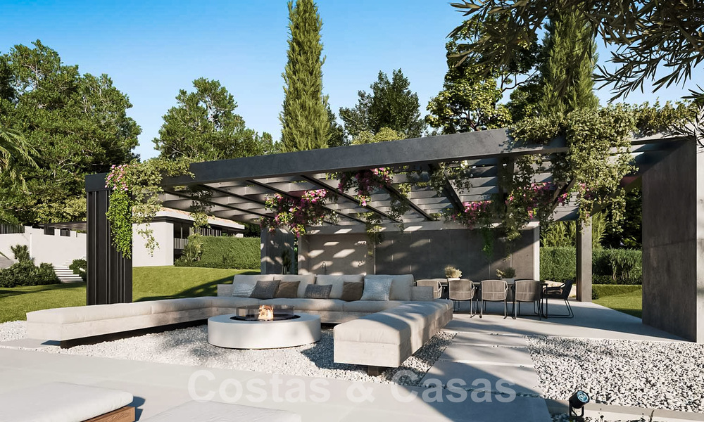 Parcela con proyecto para una innovadora villa de diseño en venta en primera línea de golf, en una zona residencial cerrada y segura en Nueva Andalucia, Marbella 62559