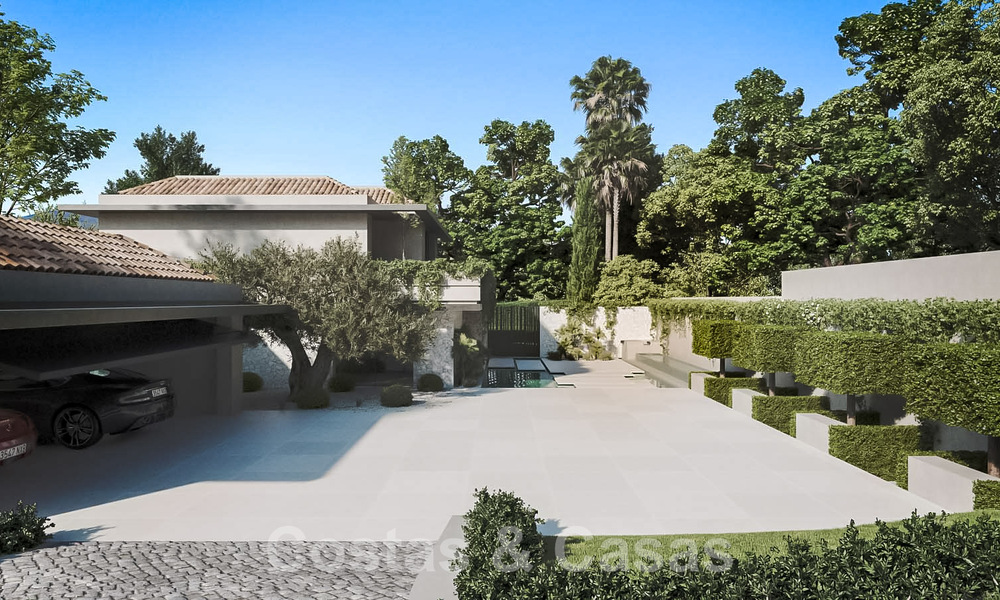Parcela con proyecto para una innovadora villa de diseño en venta en primera línea de golf, en una zona residencial cerrada y segura en Nueva Andalucia, Marbella 62560