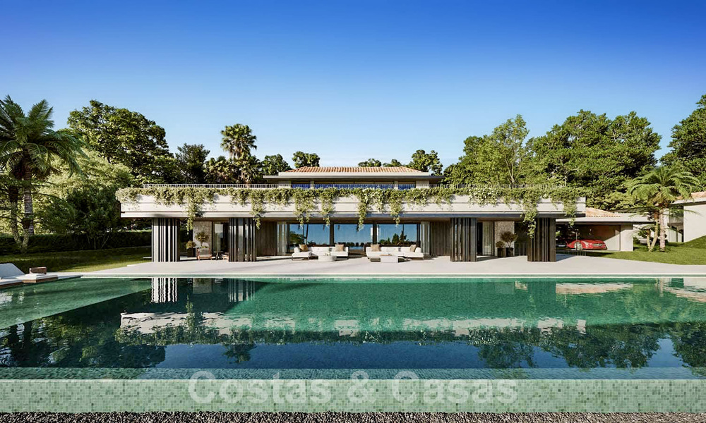 Parcela con proyecto para una innovadora villa de diseño en venta en primera línea de golf, en una zona residencial cerrada y segura en Nueva Andalucia, Marbella 62564
