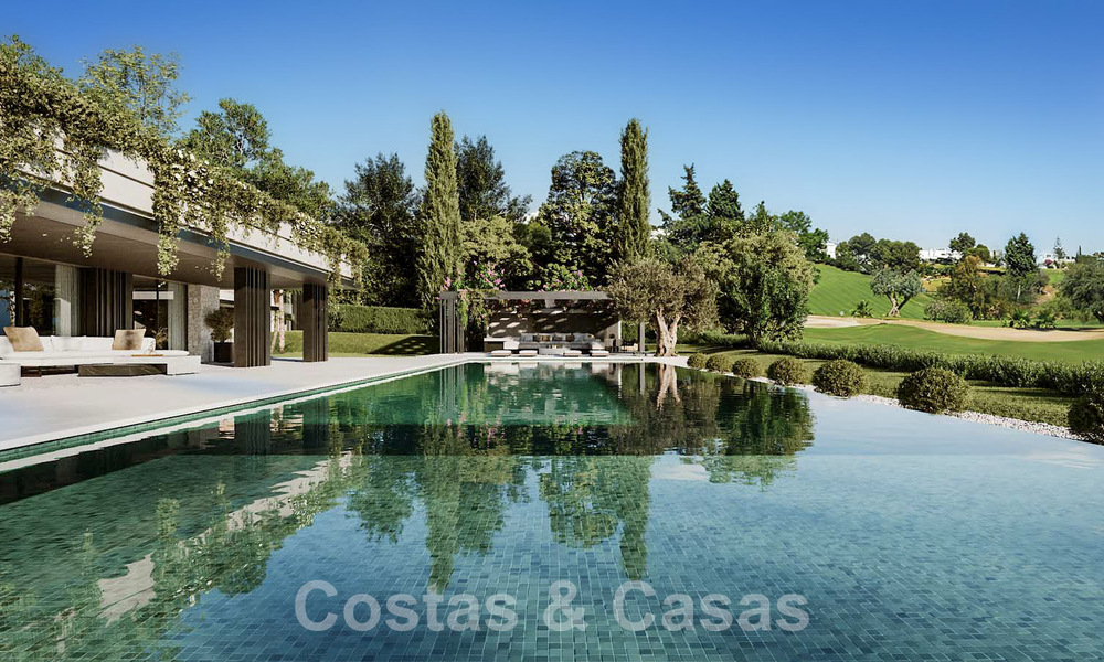 Parcela con proyecto para una innovadora villa de diseño en venta en primera línea de golf, en una zona residencial cerrada y segura en Nueva Andalucia, Marbella 62565