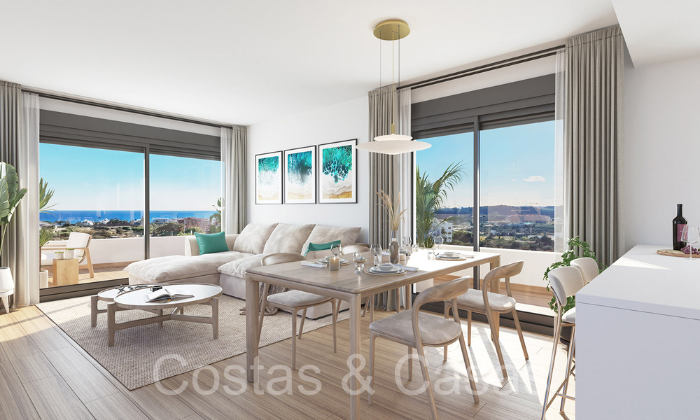 Apartamentos nuevos y contemporáneos con vistas panorámicas al mar en venta en complejo residencial cerrado cerca del centro de Estepona 63807