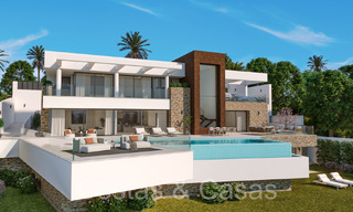 Villa moderna nueva en construcción, con vistas panorámicas al mar en venta en Manilva, Costa del Sol 64622 