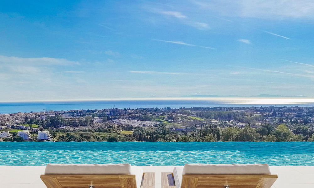 Villa arquitectónica de nueva construcción en venta, con vistas panorámicas al mar en una comunidad cerrada en Benahavis - Marbella 69522