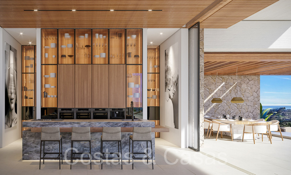 Villa arquitectónica de nueva construcción en venta, con vistas panorámicas al mar en una comunidad cerrada en Benahavis - Marbella 69523