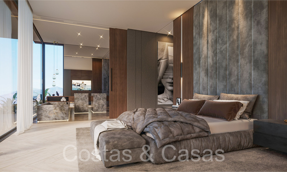 Villa arquitectónica de nueva construcción en venta, con vistas panorámicas al mar en una comunidad cerrada en Benahavis - Marbella 69524