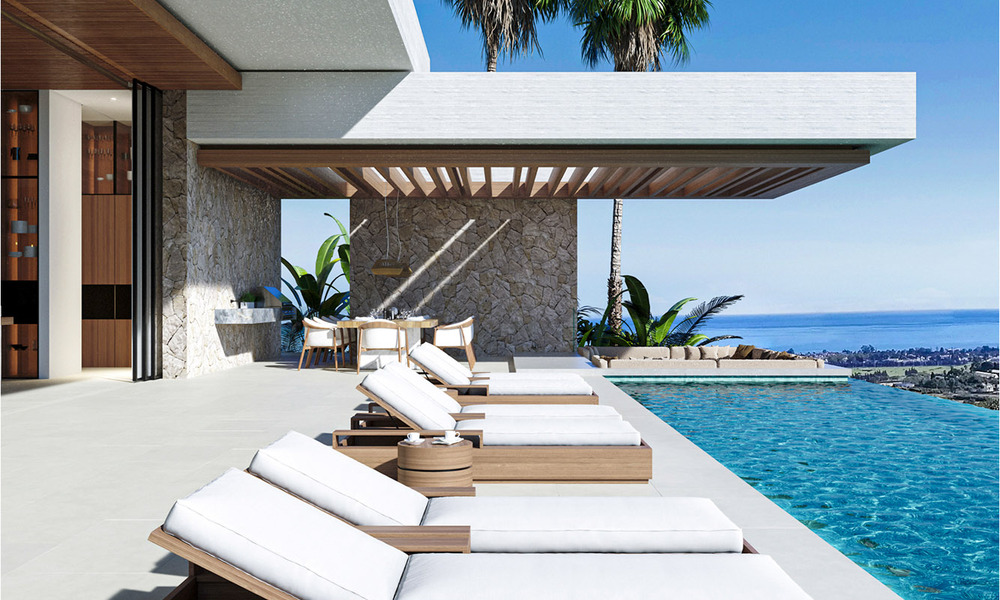 Villa arquitectónica de nueva construcción en venta, con vistas panorámicas al mar en una comunidad cerrada en Benahavis - Marbella 69530