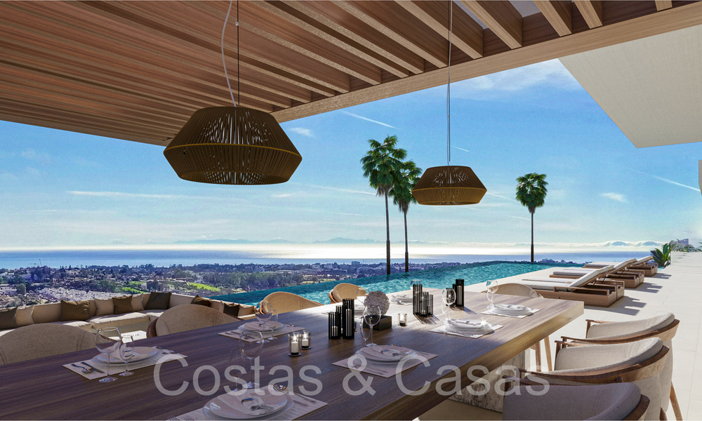 Villa arquitectónica de nueva construcción en venta, con vistas panorámicas al mar en una comunidad cerrada en Benahavis - Marbella 69531