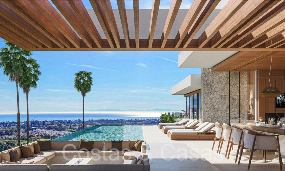 Villa arquitectónica de nueva construcción en venta, con vistas panorámicas al mar en una comunidad cerrada en Benahavis - Marbella 69532