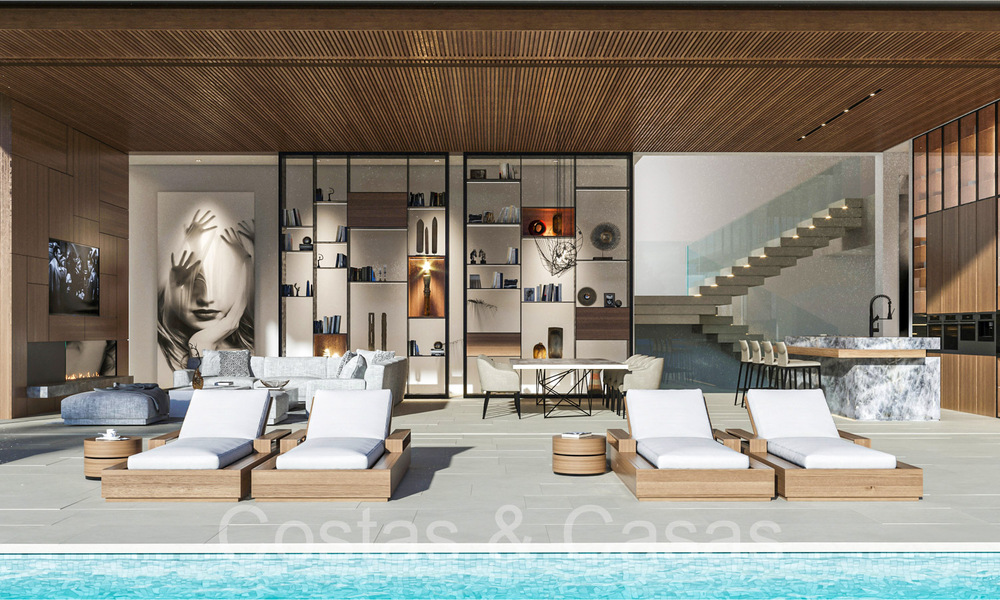 Villa arquitectónica de nueva construcción en venta, con vistas panorámicas al mar en una comunidad cerrada en Benahavis - Marbella 69533