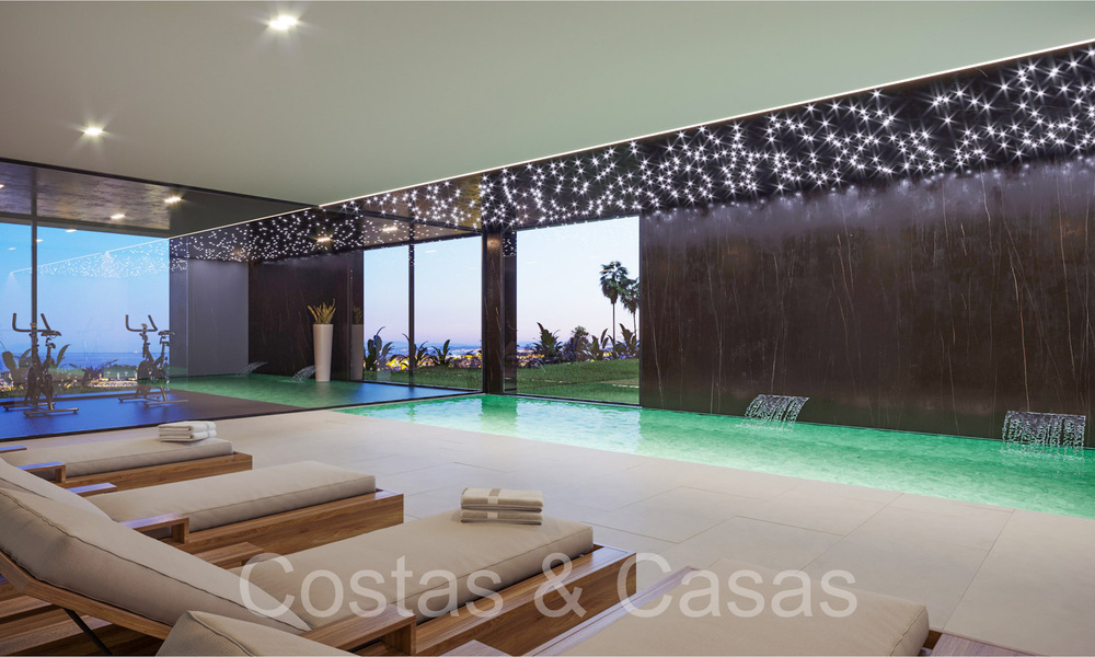 Villa arquitectónica de nueva construcción en venta, con vistas panorámicas al mar en una comunidad cerrada en Benahavis - Marbella 69538