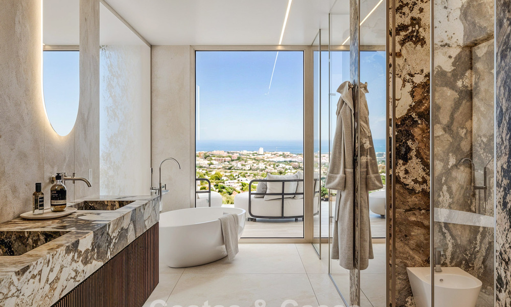 Nuevo en el mercado. Apartamentos de estilo vanguardista con fantásticas vistas al mar en venta en Benahavis - Marbella 778323