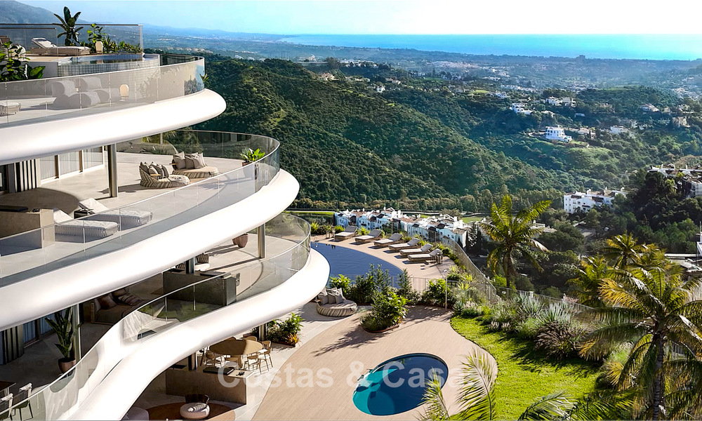 Nuevo en el mercado. Apartamentos de estilo vanguardista con fantásticas vistas al mar en venta en Benahavis - Marbella 778327