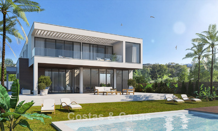 Lujosa y moderna villa de nueva construcción con vistas panorámicas al mar en venta, primera línea de golf en Mijas, Costa del Sol 775019