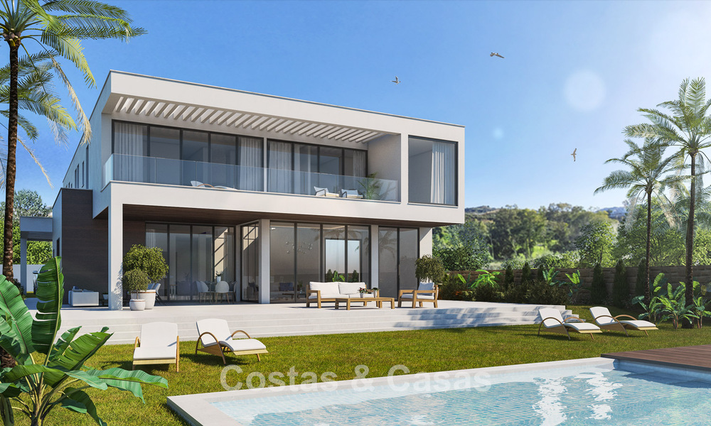 Lujosa y moderna villa de nueva construcción con vistas panorámicas al mar en venta, primera línea de golf en Mijas, Costa del Sol 775019