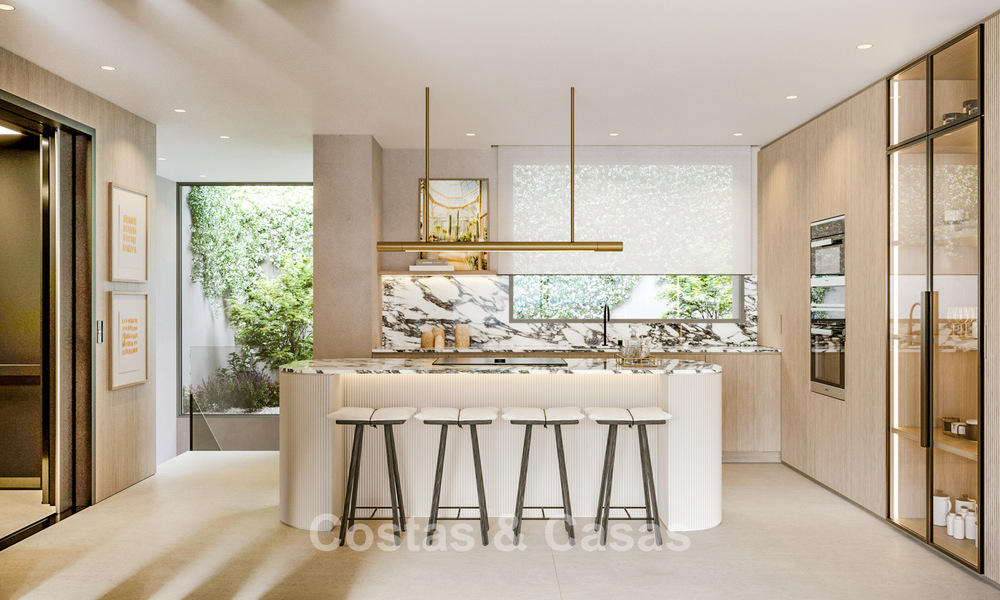 Nuevos y amplios apartamentos con vistas al golf y al mar en un estilo arquitectónico vanguardista en venta en Marbella Este 776195