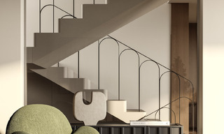 Villa de lujo sobre plano con vistas panorámicas al mar en venta en una comunidad cerrada de Nueva Andalucía, Marbella 779403 